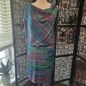 Maggie Boutique Size 4 Striped Dress Assymetrical Top EUC